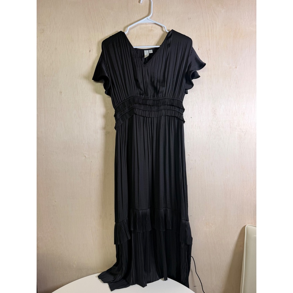 Joie Maxi Dress Women M Black Excellent Pleated Smocked Waist Flutter Sleeve